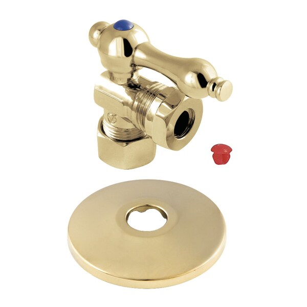 Kingston Brass CC54302K 5/8" OD X 1/2" or 7/16" Slip Joint Quarter-Turn Angle Stop Valve w/Flange, Polished Brass CC54302K - main